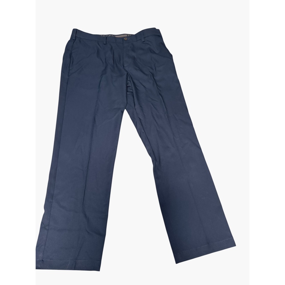 Haggar In Motion Mens Navy Blue Flat Front Straight Leg Dress Pants Trousers